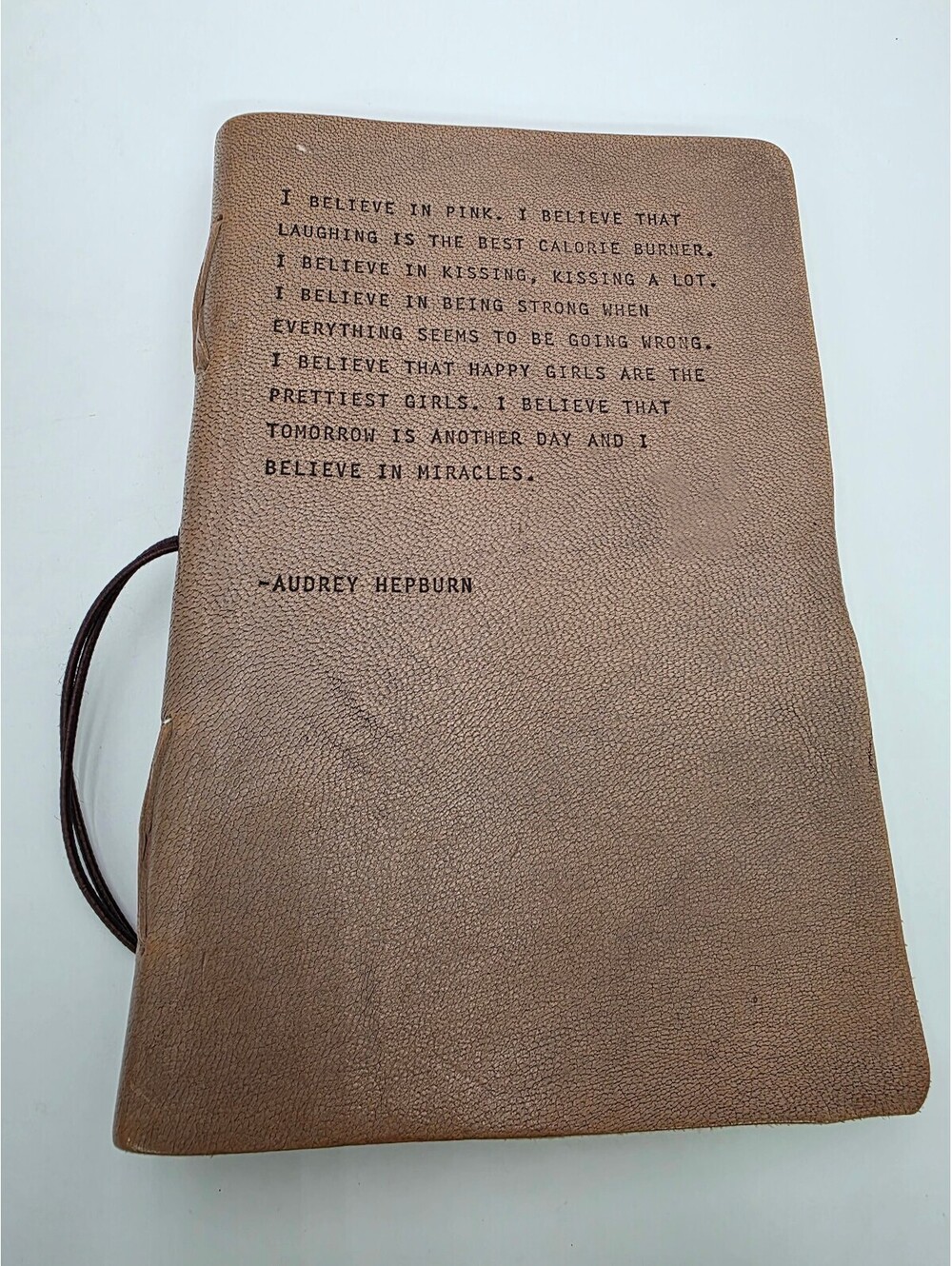 Leather Journal Notebook with Inspirational Quote by Audrey Hepburn